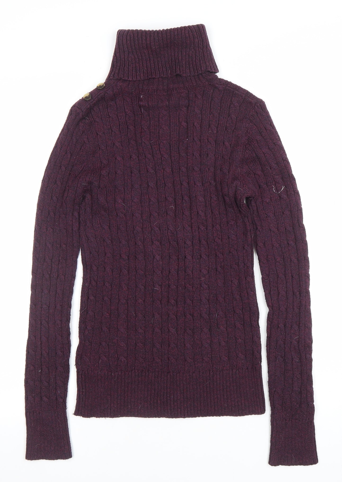 Superdry Womens Purple Roll Neck Cable-Knit Jumper Size S