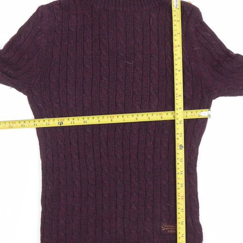 Superdry Womens Purple Roll Neck Cable-Knit Jumper Size S