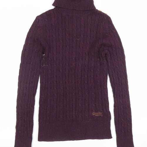 Superdry Womens Purple Roll Neck Cable-Knit Jumper Size S