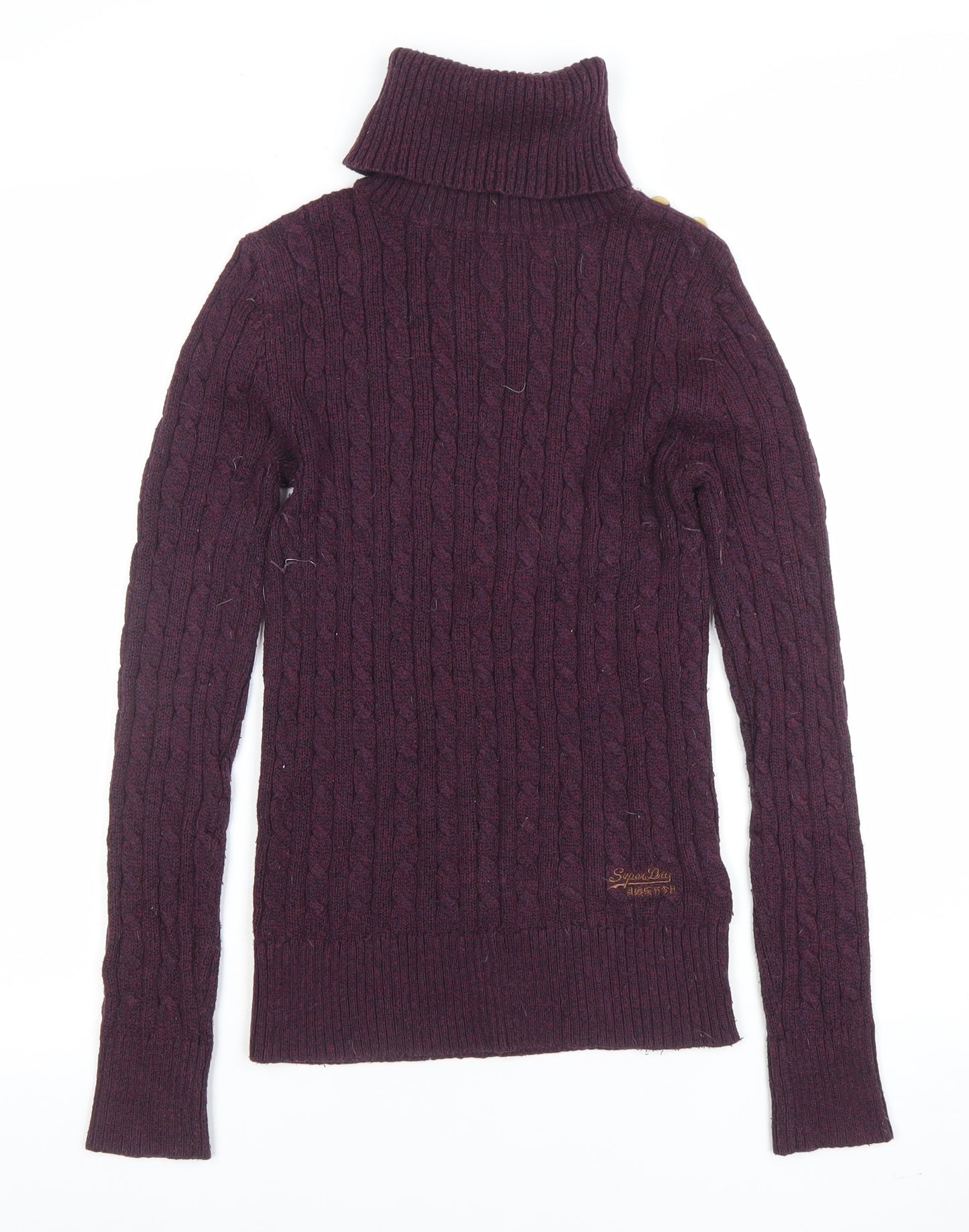Superdry Womens Purple Roll Neck Cable-Knit Jumper Size S