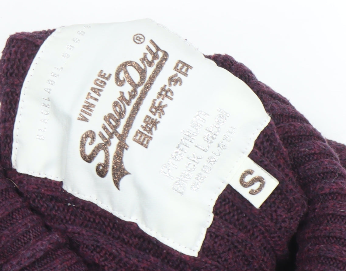 Superdry Womens Purple Roll Neck Cable-Knit Jumper Size S