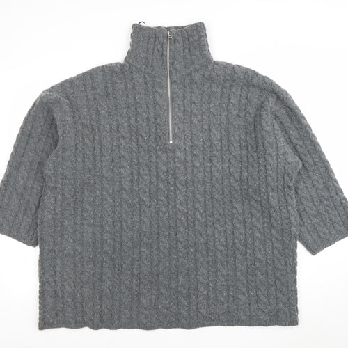 H&M Women’s Grey Wool Blend Cable-Knit Half Zip Jumper Size S
