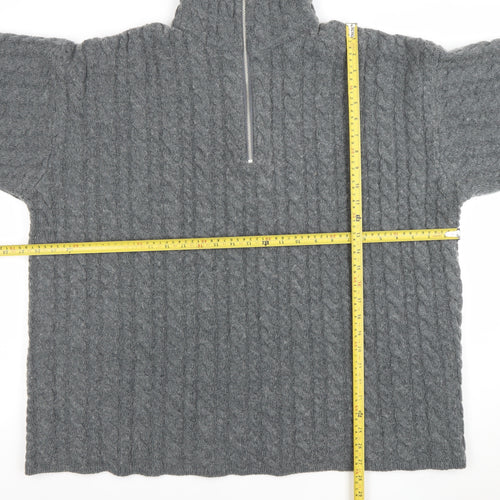 H&M Women’s Grey Wool Blend Cable-Knit Half Zip Jumper Size S