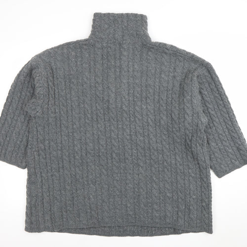 H&M Women’s Grey Wool Blend Cable-Knit Half Zip Jumper Size S