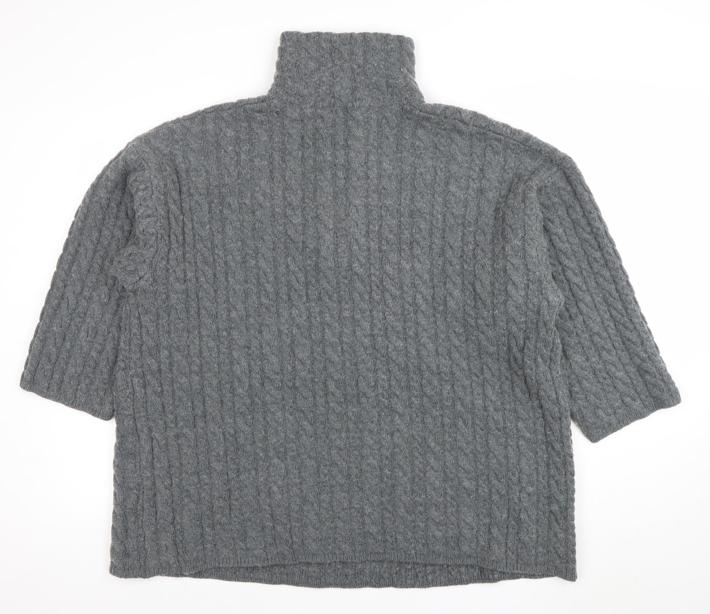 H&M Women’s Grey Wool Blend Cable-Knit Half Zip Jumper Size S