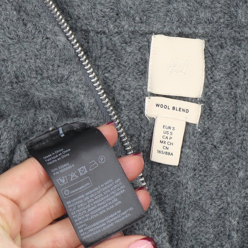 H&M Women’s Grey Wool Blend Cable-Knit Half Zip Jumper Size S