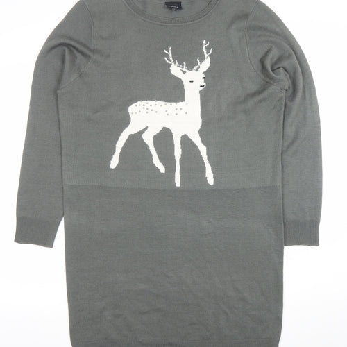 Next Women Grey Deer Knit Jumper Dress Size 20 Winter Casual