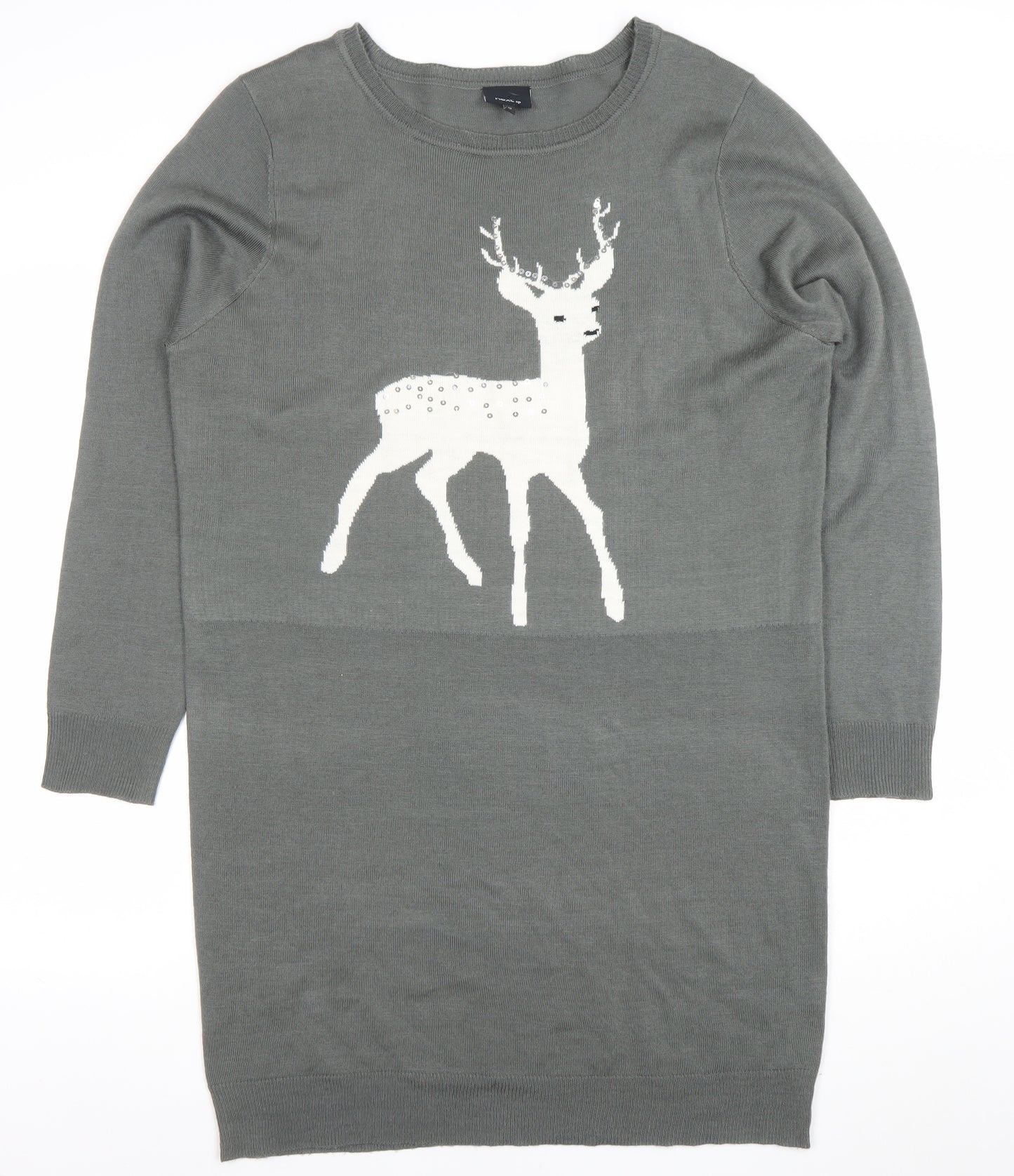 Next Women Grey Deer Knit Jumper Dress Size 20 Winter Casual