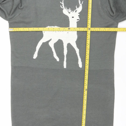 Next Women Grey Deer Knit Jumper Dress Size 20 Winter Casual