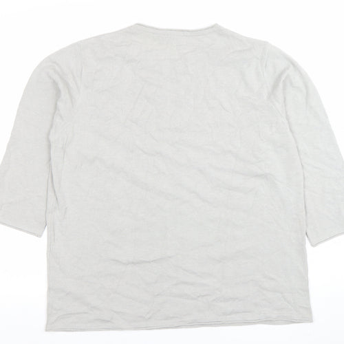 Rabe Womens Grey 3/4 Sleeve Embroidered Floral T-Shirt Size 14