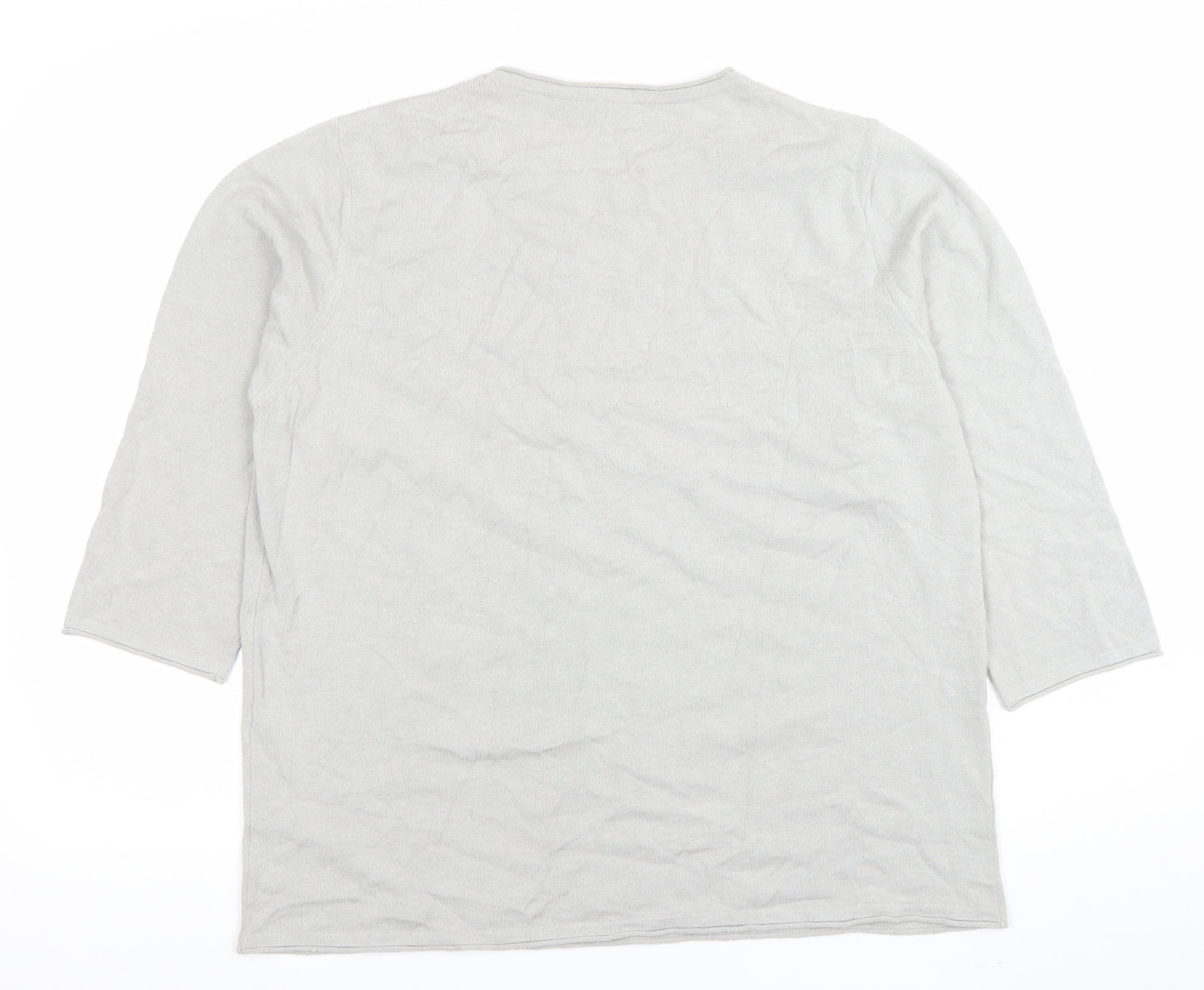 Rabe Womens Grey 3/4 Sleeve Embroidered Floral T-Shirt Size 14