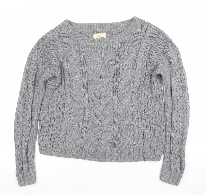 Hollister Women Grey Cable-Knit Pullover Jumper Size S