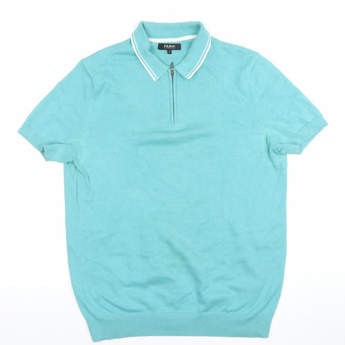 Farhi by Nicole Farhi Men's Blue 1/4 Zip Cotton Polo Shirt Size M
