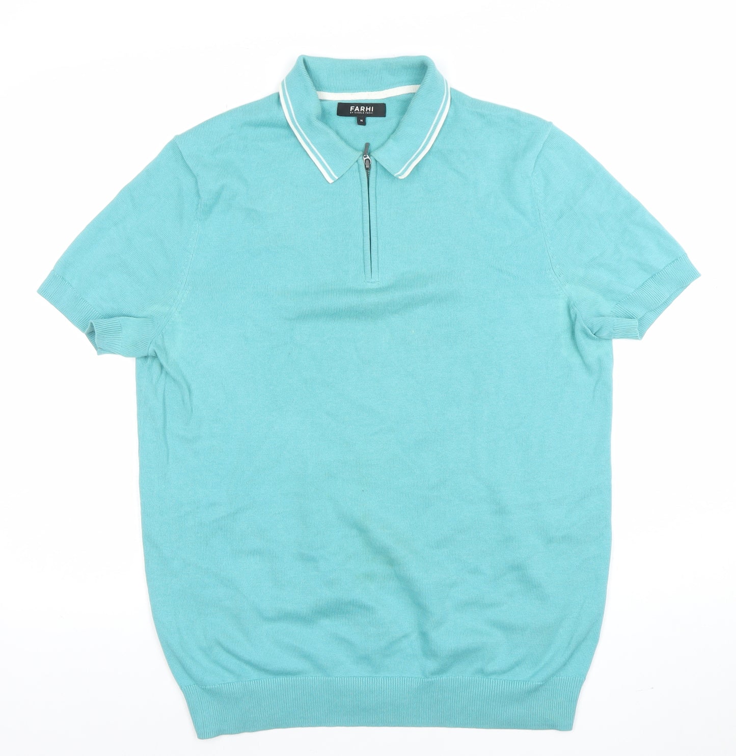 Farhi by Nicole Farhi Men's Blue 1/4 Zip Cotton Polo Shirt Size M