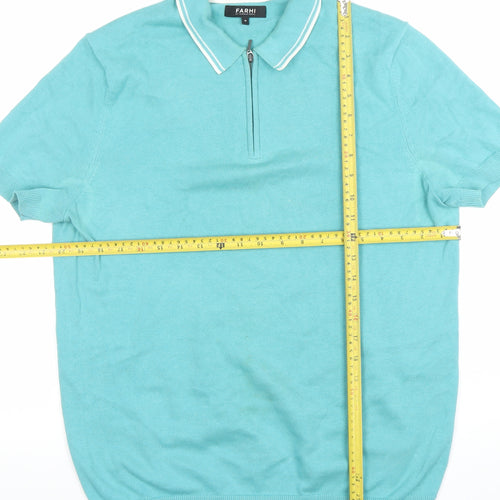 Farhi by Nicole Farhi Men's Blue 1/4 Zip Cotton Polo Shirt Size M
