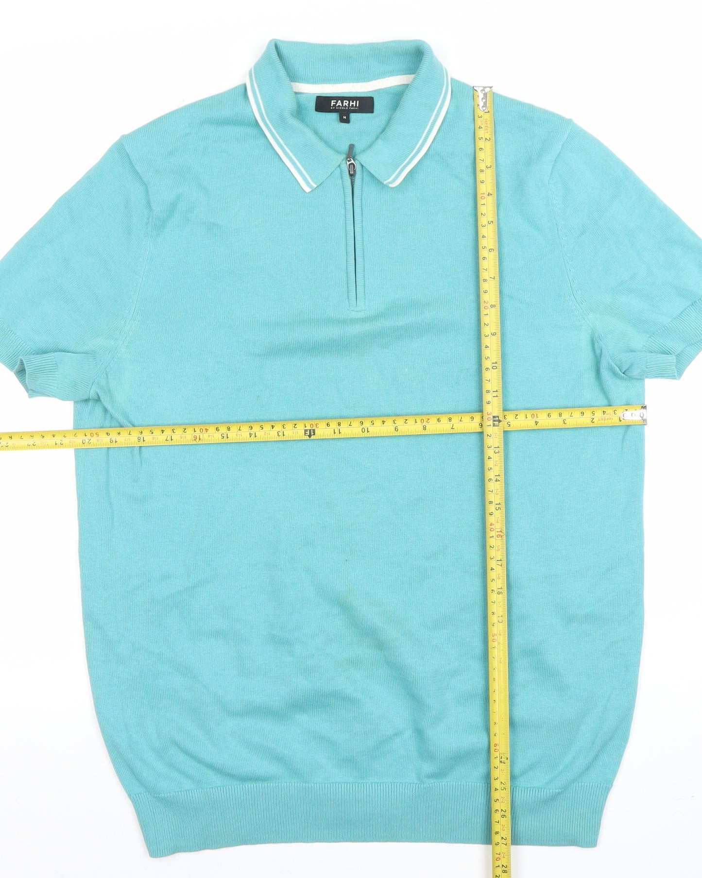 Farhi by Nicole Farhi Men's Blue 1/4 Zip Cotton Polo Shirt Size M