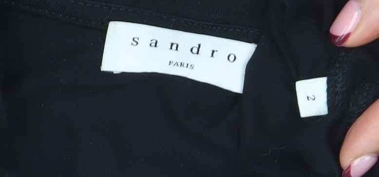 Sandro Paris Women's Black 3/4 Puff Sleeve Cotton T-Shirt Size 2
