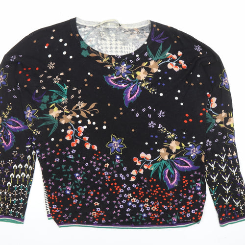 Oui Womens Black Floral Check Long Sleeve Cotton Blouse Size 12