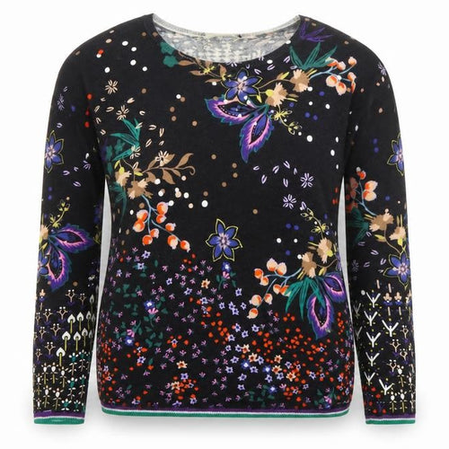 Oui Womens Black Floral Check Long Sleeve Cotton Blouse Size 12