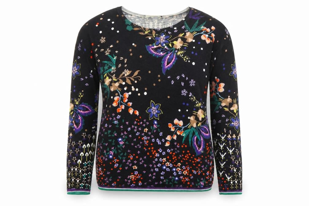 Oui Womens Black Floral Check Long Sleeve Cotton Blouse Size 12