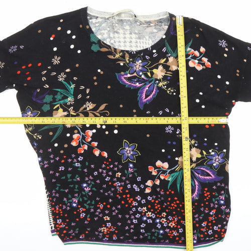 Oui Womens Black Floral Check Long Sleeve Cotton Blouse Size 12