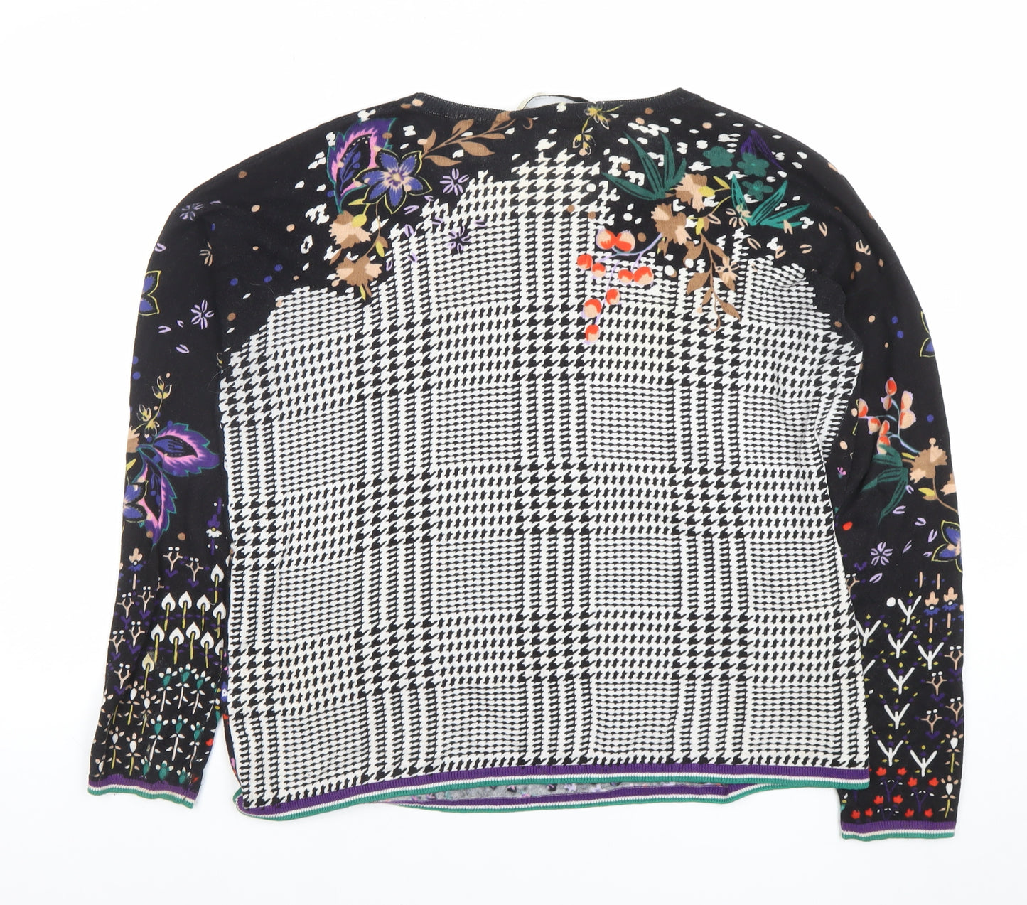 Oui Womens Black Floral Check Long Sleeve Cotton Blouse Size 12