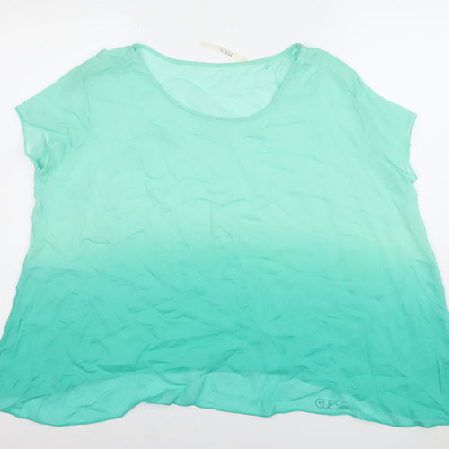 Guess Women Green Chiffon Short Sleeve Blouse Size S