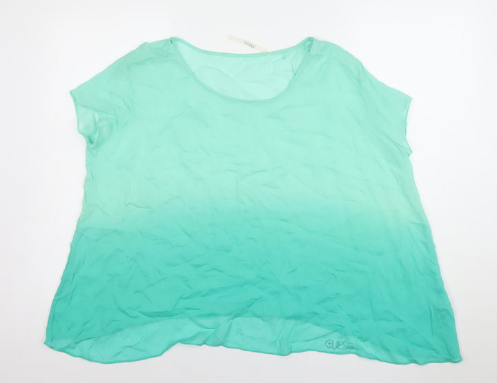 Guess Women Green Chiffon Short Sleeve Blouse Size S