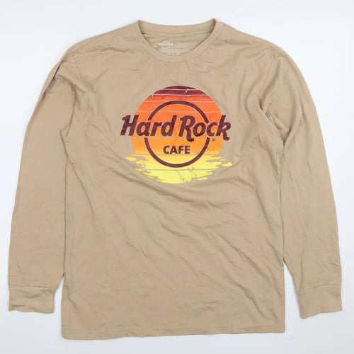 Hard Rock Men's Beige Long Sleeve Graphic T-Shirt Size S