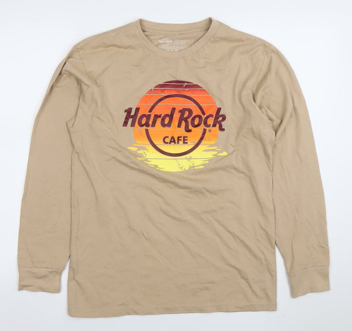 Hard Rock Men's Beige Long Sleeve Graphic T-Shirt Size S