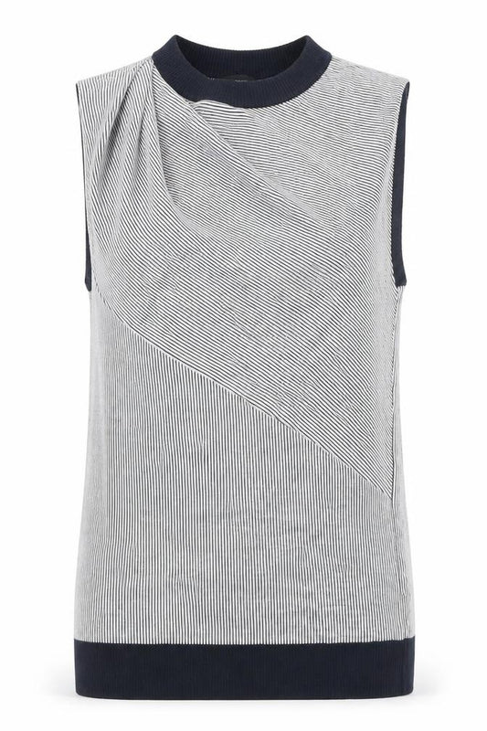 Front view of Joseph women’s black fine stripe sleeveless cotton tank top s