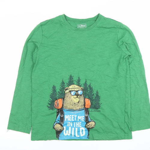 L.L. Bean Boys Green Long Sleeve Graphic Bear T-Shirt Size 18 Years