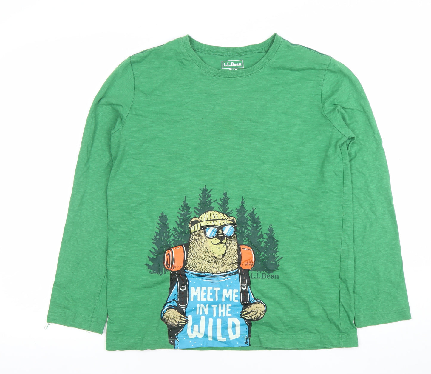 L.L. Bean Boys Green Long Sleeve Graphic Bear T-Shirt Size 18 Years