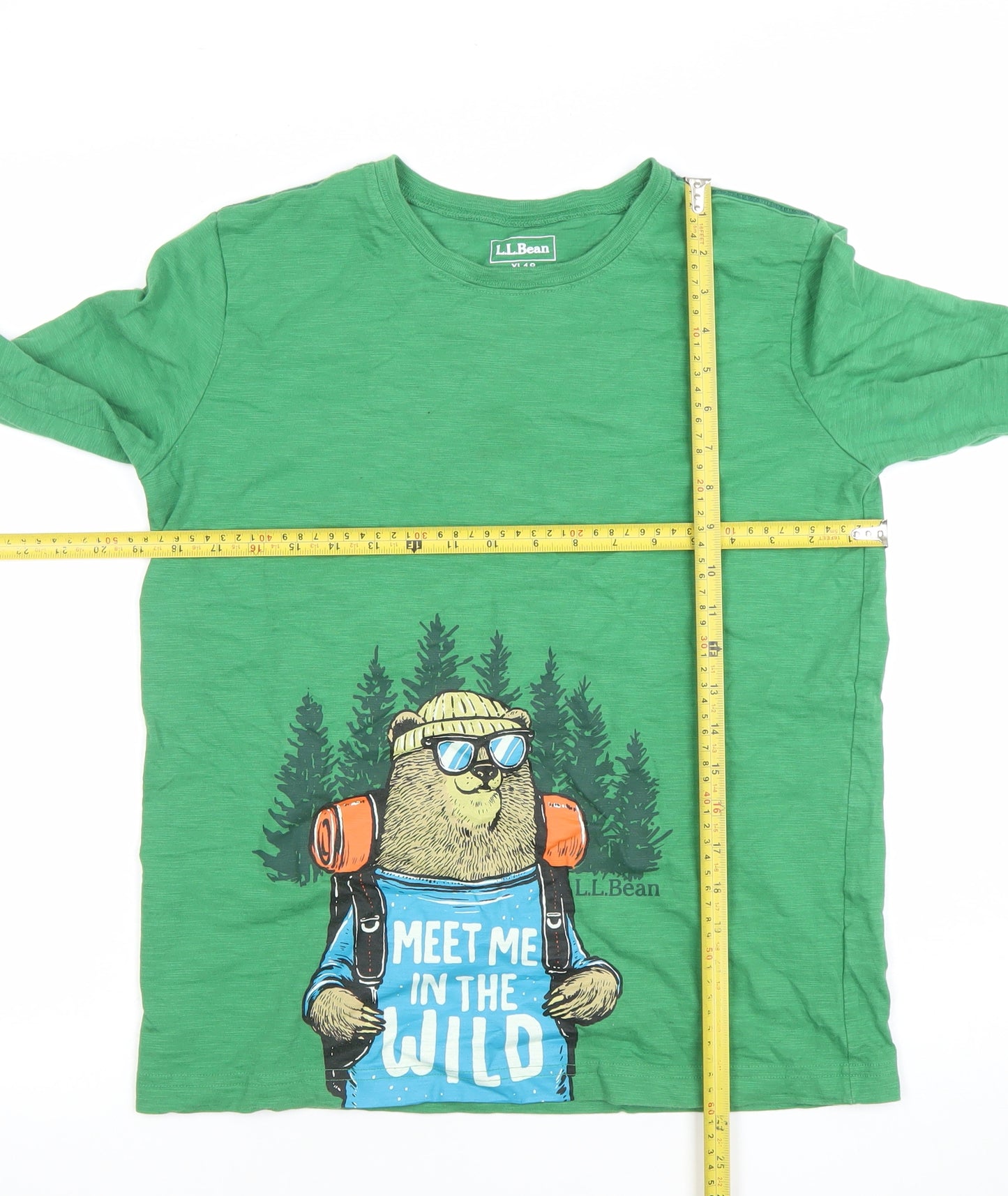 L.L. Bean Boys Green Long Sleeve Graphic Bear T-Shirt Size 18 Years