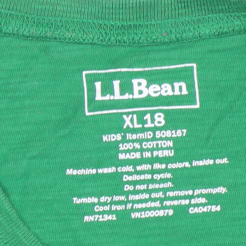 L.L. Bean Boys Green Long Sleeve Graphic Bear T-Shirt Size 18 Years