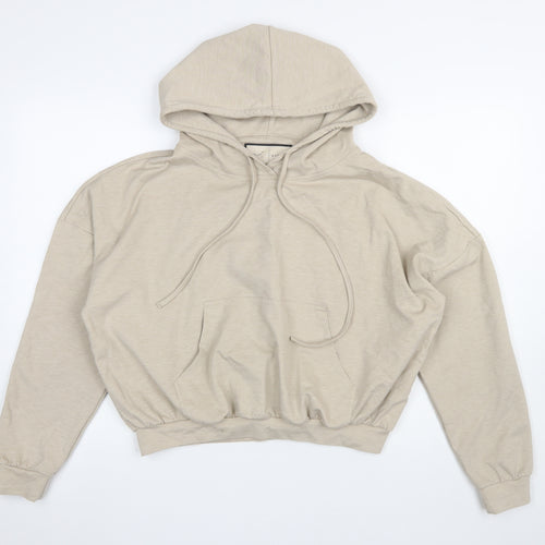 Prévu Women Beige Pullover Hoodie Size 8 Relaxed Fit Cotton Blend