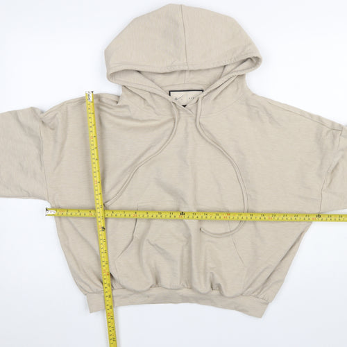 Prévu Women Beige Pullover Hoodie Size 8 Relaxed Fit Cotton Blend