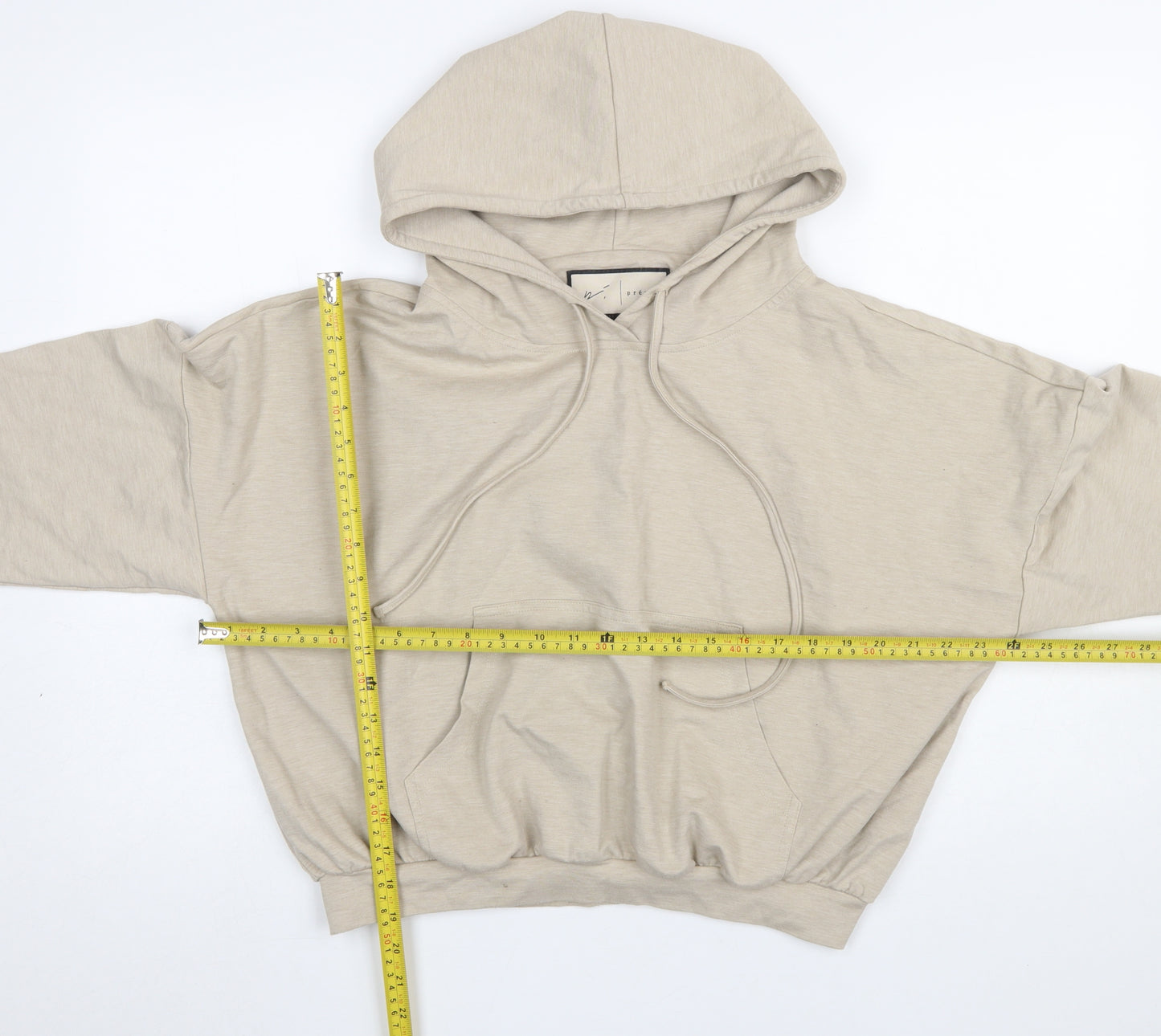 Prévu Women Beige Pullover Hoodie Size 8 Relaxed Fit Cotton Blend