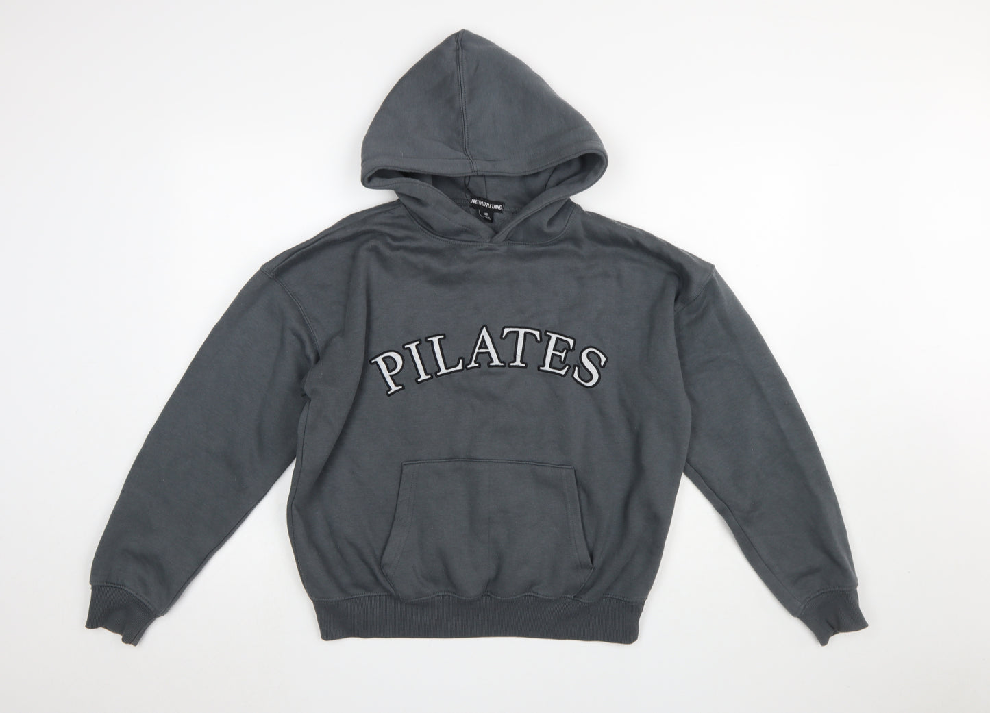 PrettyLittleThing Women’s Grey Pullover Hoodie XS Pilates Print