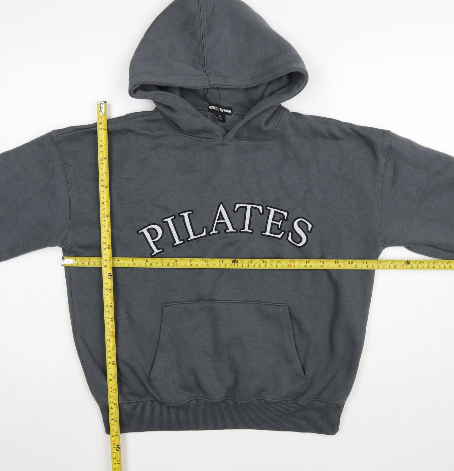 PrettyLittleThing Women’s Grey Pullover Hoodie XS Pilates Print
