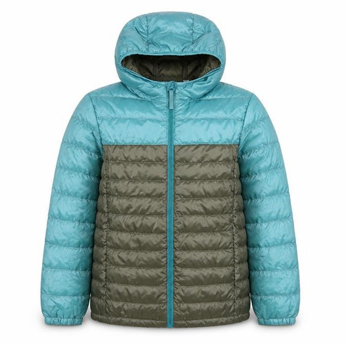 Uniqlo Boys Blue Green Hooded Puffer Jacket 11-12 Years Polyester Down