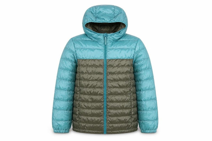 Uniqlo Boys Blue Green Hooded Puffer Jacket 11-12 Years Polyester Down