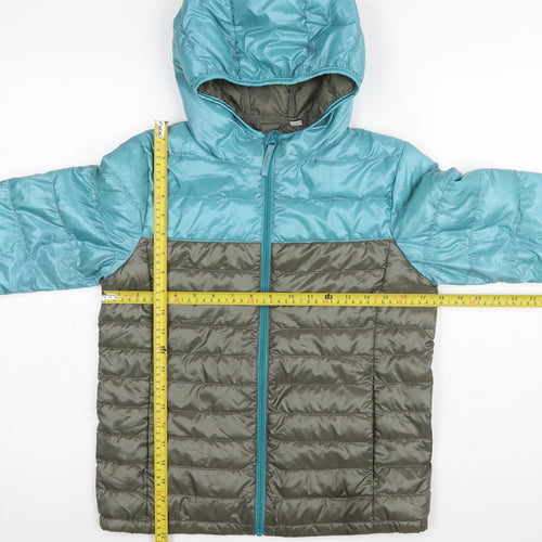 Uniqlo Boys Blue Green Hooded Puffer Jacket 11-12 Years Polyester Down