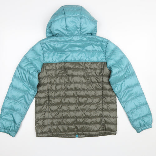 Uniqlo Boys Blue Green Hooded Puffer Jacket 11-12 Years Polyester Down