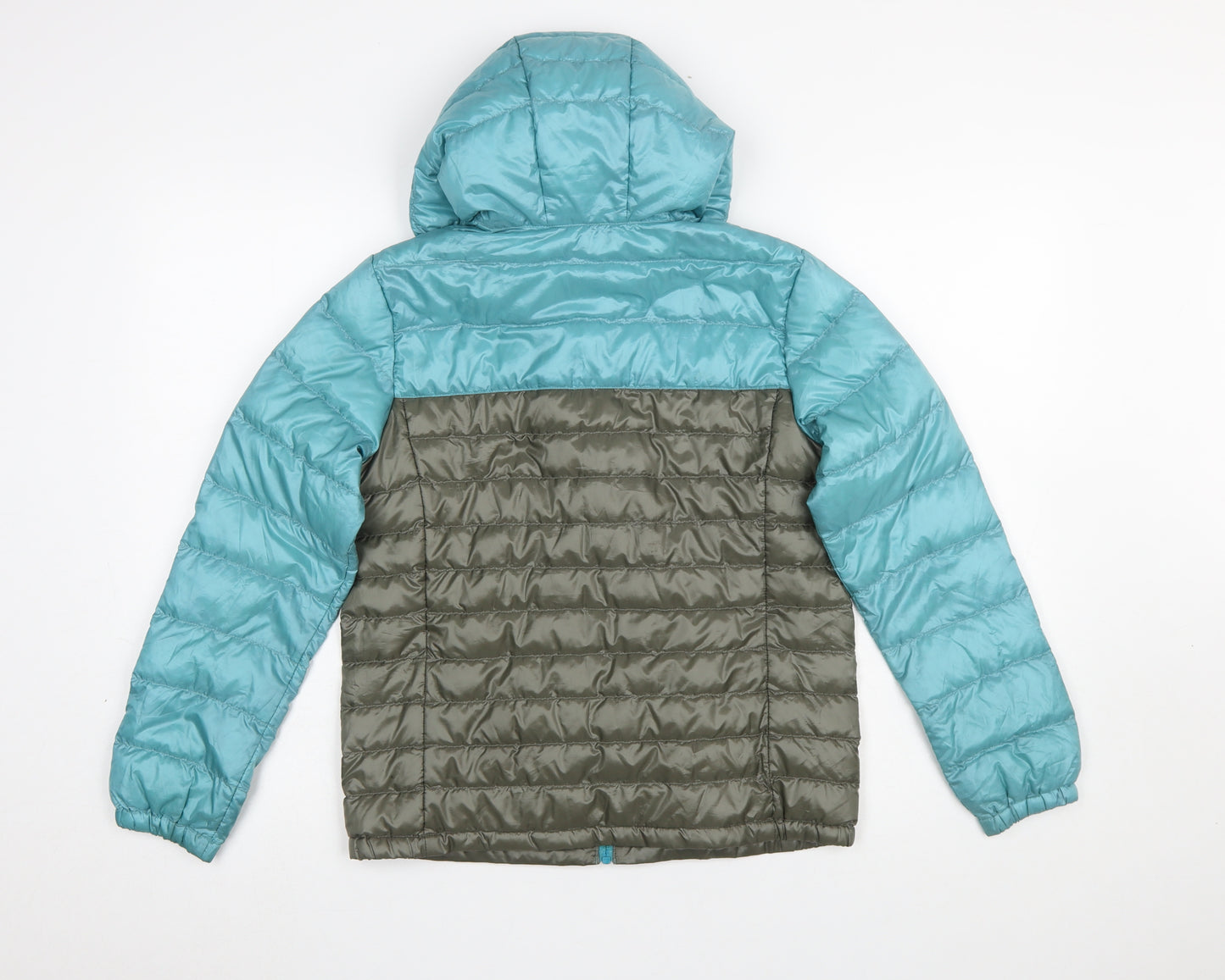 Uniqlo Boys Blue Green Hooded Puffer Jacket 11-12 Years Polyester Down