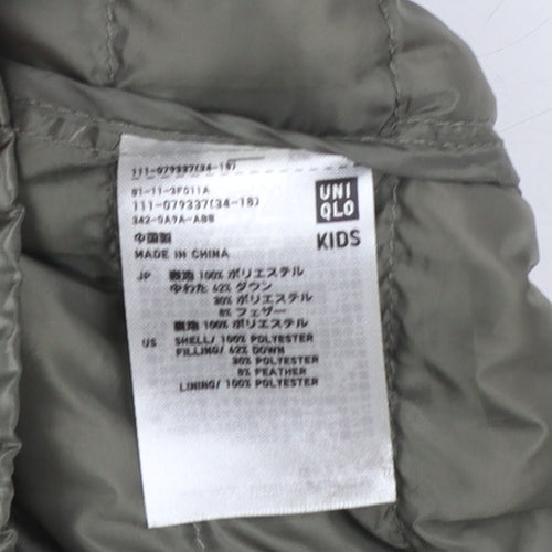 Uniqlo Boys Blue Green Hooded Puffer Jacket 11-12 Years Polyester Down