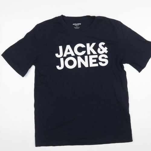 Jack & Jones Men's Blue Logo Graphic Regular Fit T-Shirt Size M