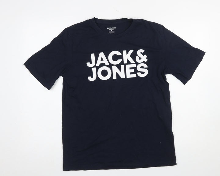 Jack & Jones Men's Blue Logo Graphic Regular Fit T-Shirt Size M