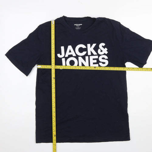 Jack & Jones Men's Blue Logo Graphic Regular Fit T-Shirt Size M