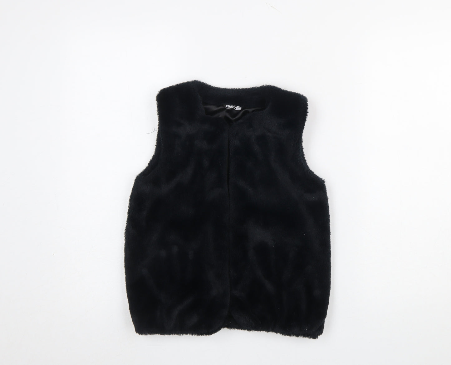 Pep&Co Girls Black Faux Fur Waistcoat 8-9 Years Lined Soft Shell